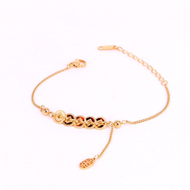 S11-204 Sparkling Gold Mini Five Emperors Coin Tassel Bracelet for Women New Chinese Style Peaceful Copper Coin Titanium Steel Hand Accessory S11-204 Sparkling Gold Mini Five Emperors Coin Tassel Bracelet for Women New Chinese Style Peaceful Copper Coin Titanium Steel Hand Accessory