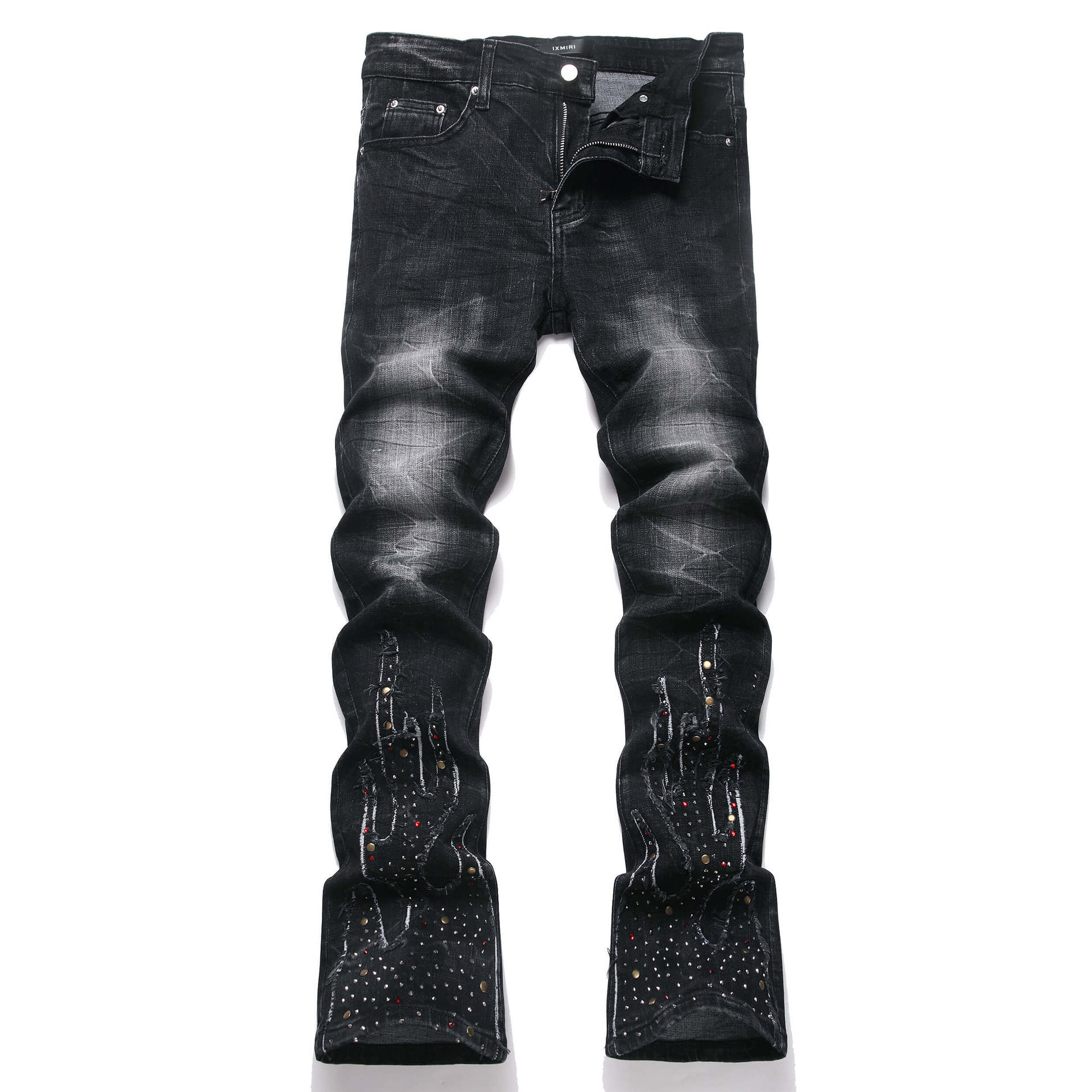 Herren Slim Fit Stretch Jeans Mit Strass Patchwork Design_voghion.com