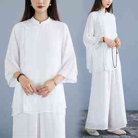 实拍 禅修打坐服太极拳练功服春季复古棉麻禅意茶服瑜伽服套装