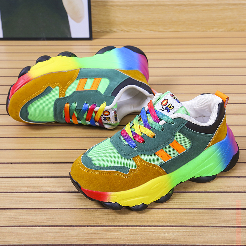 Außenhandel Große Größe Casual Einzelne Schuhe Regenbogen Unten Mode Spitze Fly Weben Atmungsaktive Casual Sport Spot Einzelne Schuhe Frauen_voghion.com