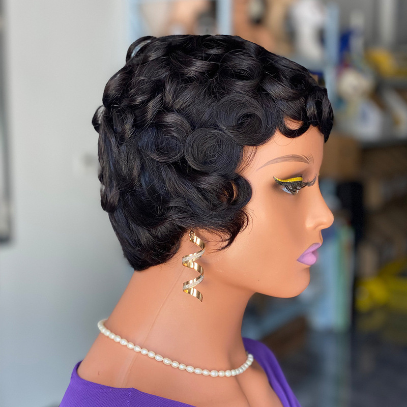 ショートスリーブウィッグヒューマンHair本物の髪許昌メカニズム欧米のかつらの短い頭カバー|undefined