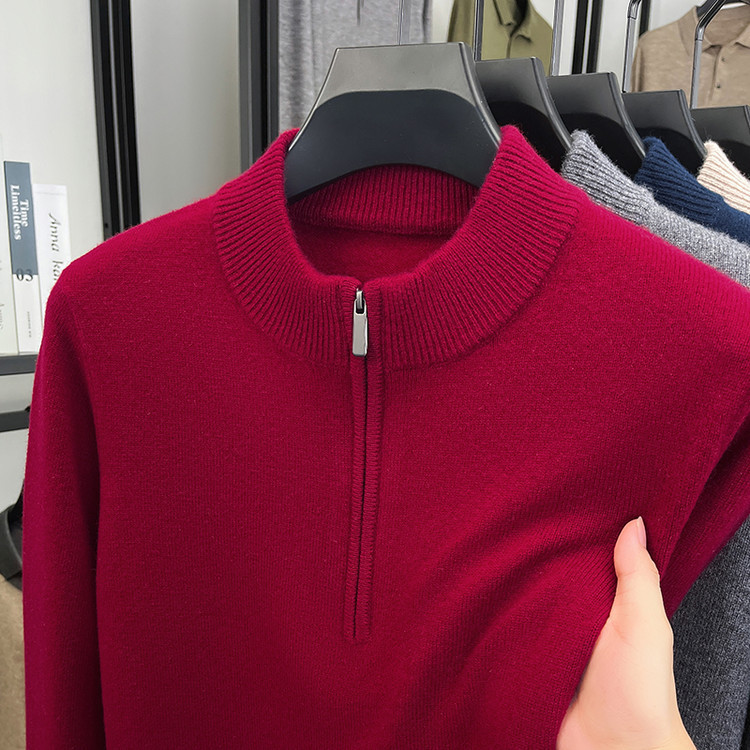 Nuevo delgado otoño y invierno semia cremallera suéter de manga larga casual overhead casual de color sólido overhead de lana camiseta de punto de hombre