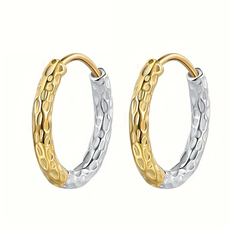 Gold And Silver Two-tone Textured Hoop Earrings For Women_voghion.com