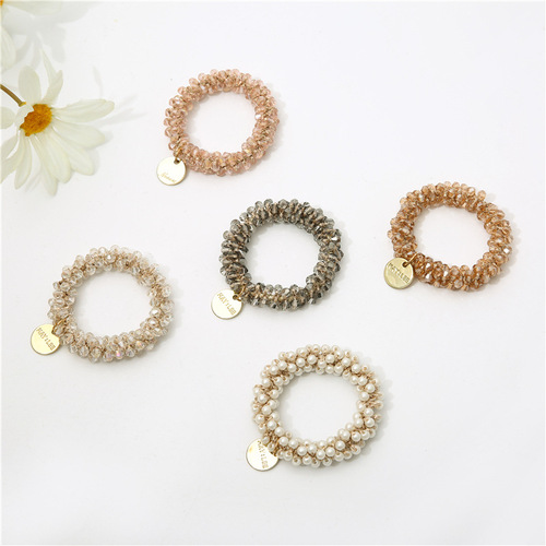 Korean style simple personalized crystal hair band ins Internet celebrity forest style best friend lady ponytail rubber band bracelet dual use