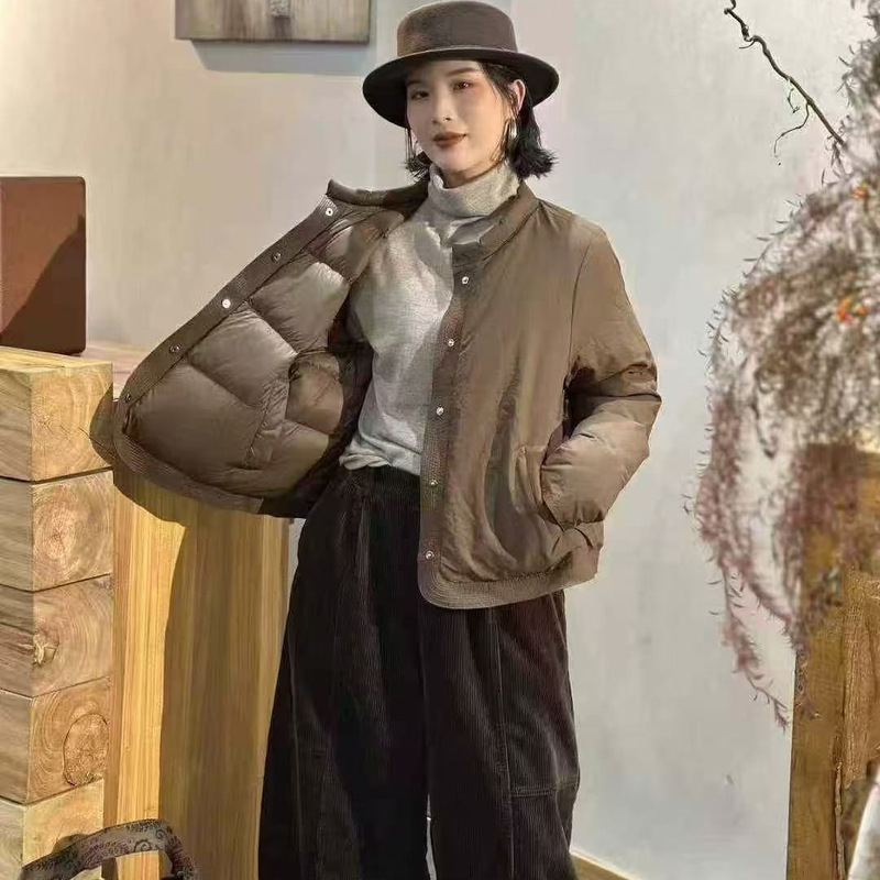 Kongmi Winter Japanese Style New Warm Reversible 90% Duck down Solid Color Women's Versatile down Jacket Coat