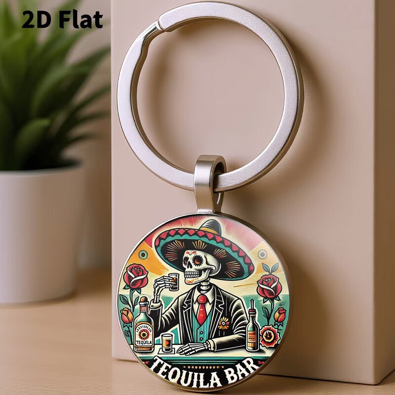 Best-Selling Colorful Mexican Skull and Hat Pattern Round Glass Keychain Pendant Foreign Trade Accessory Best-Selling Colorful Mexican Skull and Hat Pattern Round Glass Keychain Pendant Foreign Trade Accessory
