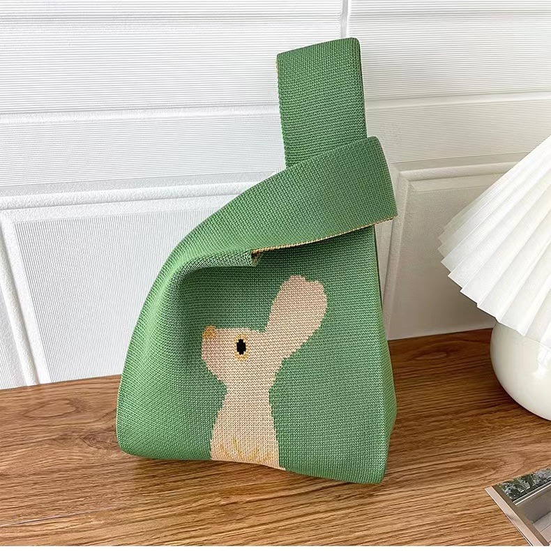 Women's Cartoon Rabbit Knitted Shoulder Korean Edition, Simple College Student Large Capacity Handbag, Shopping Bag_voghion.com