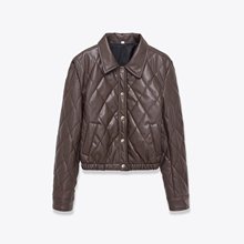 UC&ZA欧美风女装2025冬季新款复古翻领绗缝PU皮短款夹克棉服外套