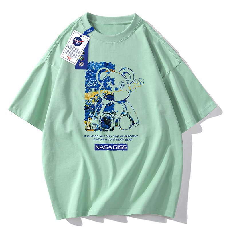 NASAGISS pesado nombre conjunto de los hombres de manga corta Camiseta de la pareja de las mujeres de la marca de moda de verano suelta media manga adolescentes