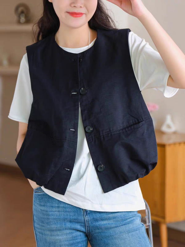 Women's Spring Vest, Simple and Casual, Artistic Style, Collarless, Trendy, Slimming, Versatile Tank Top