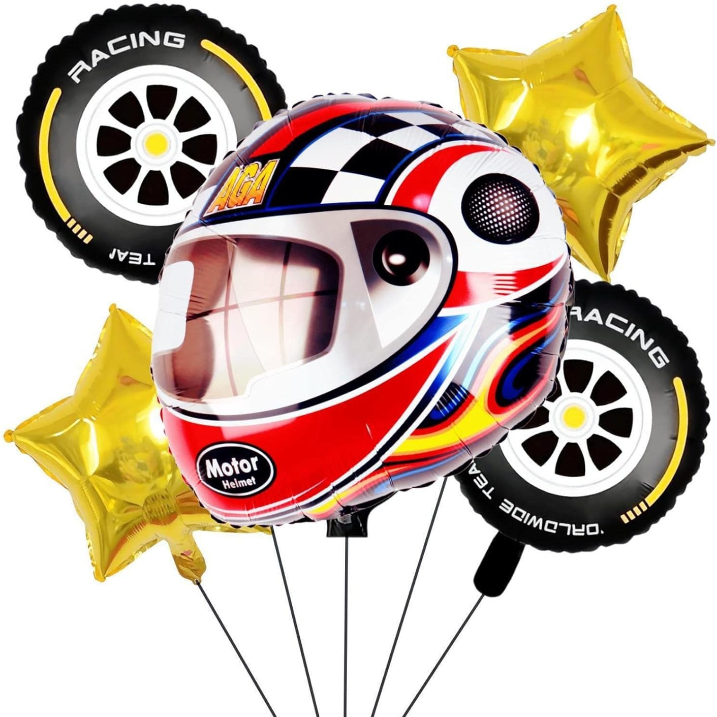 Amazon nuevo tema Racing coche casco neumático película de aluminio globo rueda ecuación rápido Racing globo