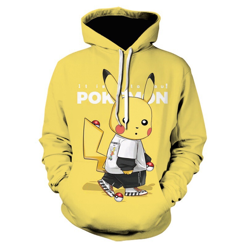 Autumn and Winter new cartoon anime Pokemon 3D digital printing hoodie Pikachu European and American plus size sweater Autumn and Winter new cartoon anime Pokemon 3D digital printing hoodie Pikachu European and American plus size sweater