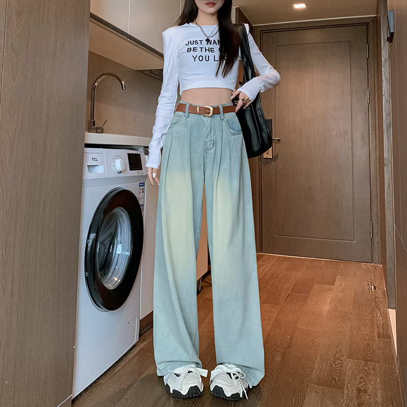 Retro Blue Wide-Leg Jeans for Women 2025 Summer New Style Small High-Waisted Loose Versatile Straight-Leg Floor-Length Pants Retro Blue Wide-Leg Jeans for Women 2025 Summer New Style Small High-Waisted Loose Versatile Straight-Leg Floor-Length Pants
