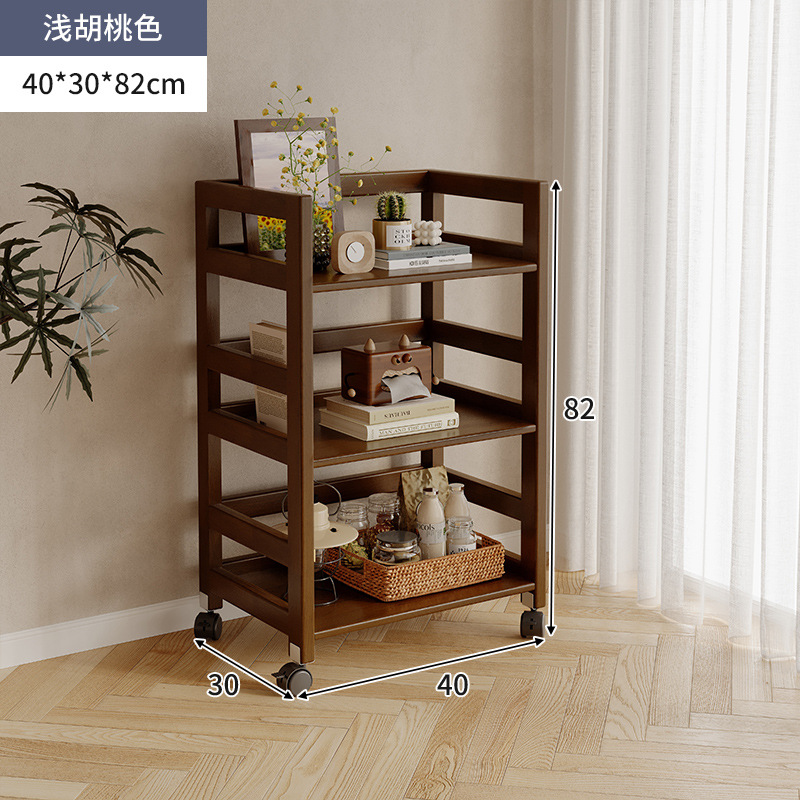 Estantes de madera sólida de color nuez, carro de piso, sofá de la sala de estar, estantes de almacenamiento móviles para dormitorios multicapa image 10