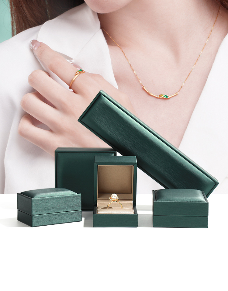 Dark Green Leather Jewelry Box Ring Stud Earrings Bracelet Box Necklace Display Jewelry Box Jewelry Storage Box Spot Wholesale display picture 1