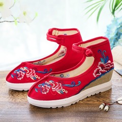 White Base Ethnic Embroidered Fabric High-Heeled Retro Women's Single Shoes Handmade Button Embroidered Shoes Mother's Shoes