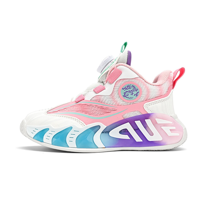 Zapatillas de baloncesto para niñas 2025 primavera nueva malla transpirable hebilla giratoria zapatos deportivos para niñas para niños zapatos para correr con botones