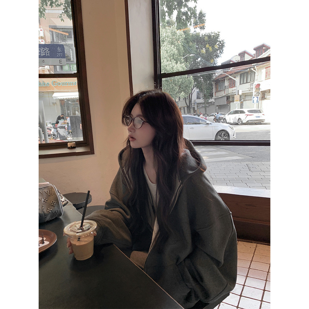 1只衮1Z1ZGUN 打了n个版的du家色鞠婧祎同款连帽加绒卫衣女秋冬