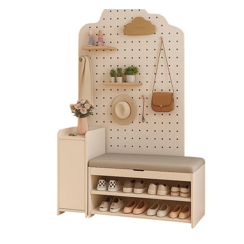 Taburete de cambio de zapatos de madera sólida en la puerta de entrada se puede sentar en el taburete de asiento de zapatos almacenado en la puerta.