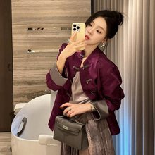 新中式国风紫色宋锦外套女初春2024新款设计感小个子短款盘扣上衣