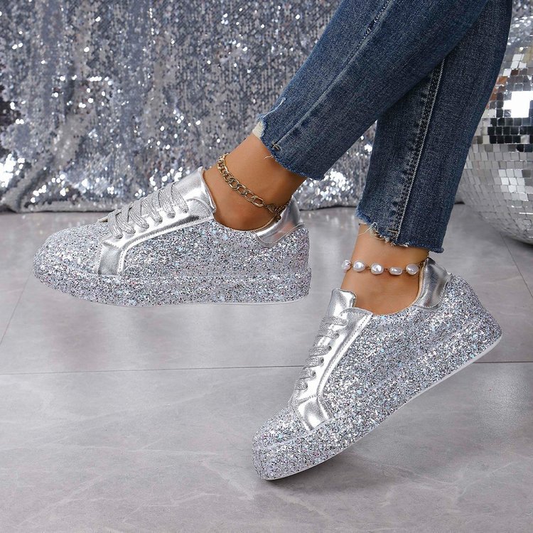 Cross-border plus size sequins casual shoes women 2024 spring and autumn explosions rhinestone flat shoes women Cross-border plus size sequins casual shoes women 2024 spring and autumn explosions rhinestone flat shoes women