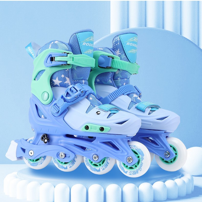 Professional Roller Skates for Boys, Luoshen Training Class for Girls, Self-Locking Wheels, Adjustable Size, Flat Skates