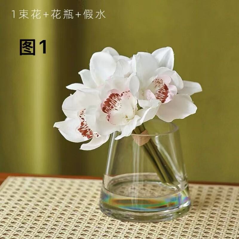 2025Ins Style High Quality White Orchid Artificial Bouquet + Vase + Fake Water Set