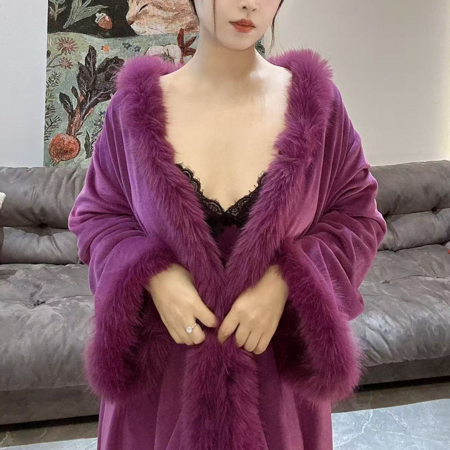 抖音直播性感睡衣女海岛绒秋冬新款蕾丝毛毛保暖吊带长裙睡袍轻奢
