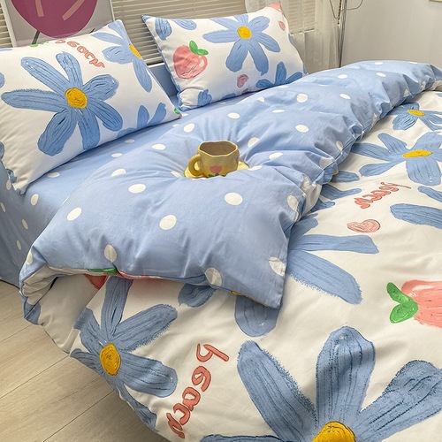 New cotton cartoon small fresh four-piece set pure cotton bed sheet quilt cover student three-piece bedding set wholesale