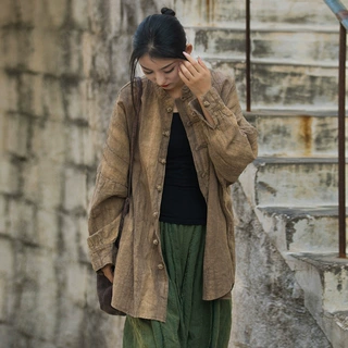 （定制）26秋季棉麻苎麻扎染做旧砂洗改良禅系茶服旅拍开衫女式外