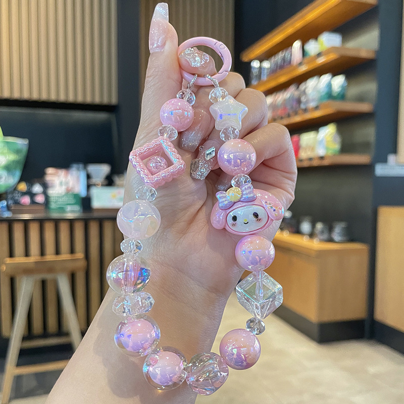 卡通三丽鸥萌粒手机链条串珠 库洛米高级感短款防丢垫片手机挂链|undefined