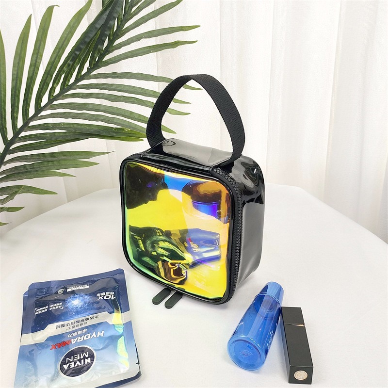 Nueva bolsa de cosméticos de PU de Amazon, bolsa de almacenamiento de sensación avanzada de gran capacidad personalizada, bolsa impermeable, bolsa de lavado transparente coreana