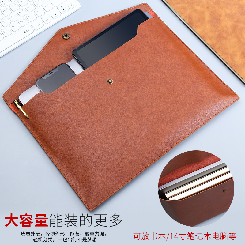 A4 imitación de cuero de gran capacidad de almacenamiento de información bolsa de oficina de negocios archivo de una sola capa bolsa de archivo personalizable LOGO