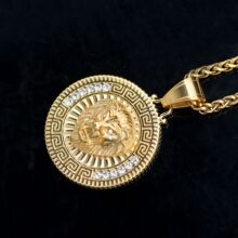 欧美跨境新款不锈钢铸造HIPHOP饰品配件18k金狮子头点钻吊坠QF258