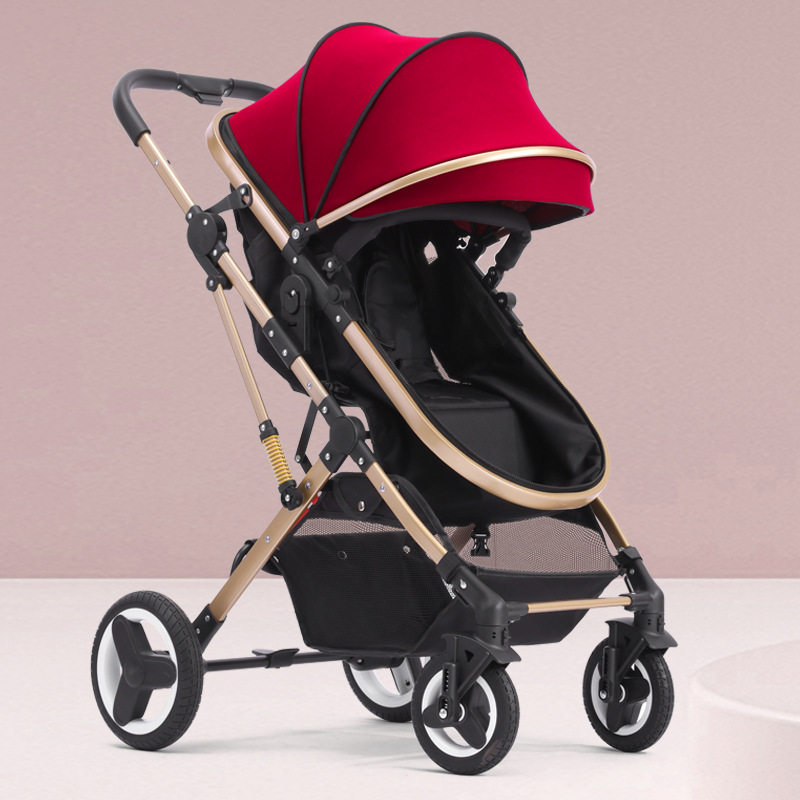 Cochecito para bebé con vista alta, se puede sentar y acostar, plegable, bidireccional, silla de auto para recién nacido.