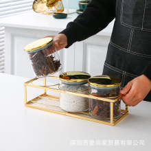 玻璃密封罐三件套带架子 创意储物罐茶叶罐防潮防湿厨房杂粮罐子