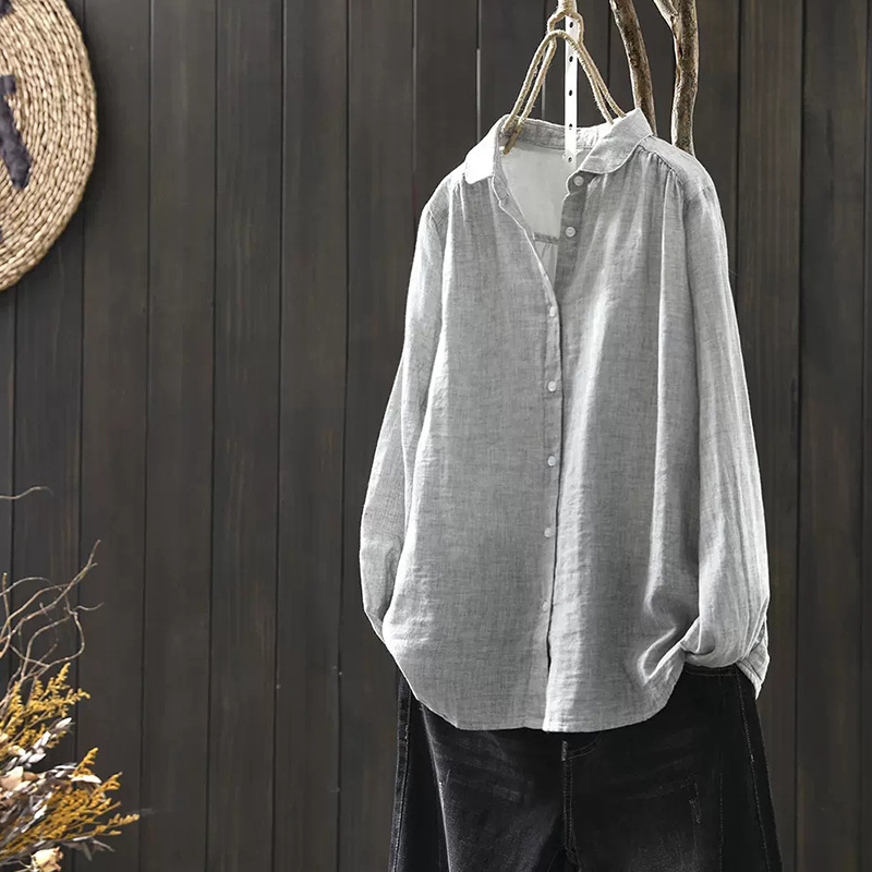 Double-layer Cotton Yarn Shirt Women's Long-sleeved Loose 2024 Autumn Casual Artistic All-match Pure Cotton Women's Soft Shirt Double-layer Cotton Yarn Shirt Women's Long-sleeved Loose 2024 Autumn Casual Artistic All-match Pure Cotton Women's Soft Shirt