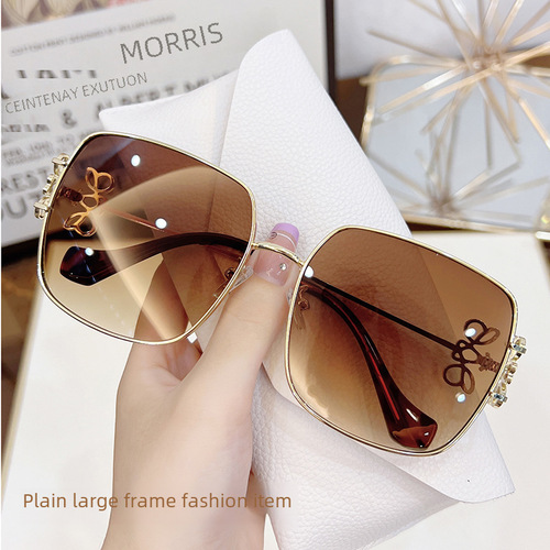 High-end fashion trendy metal oval large frame butterfly bow sunglasses, unisex style, model 3585