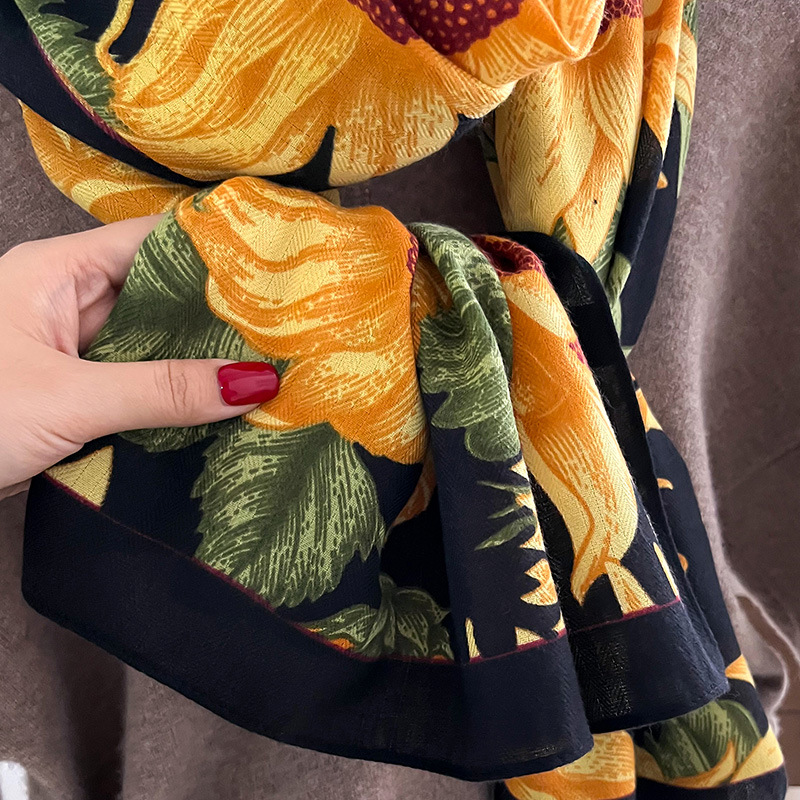 170g Weight Scarf Classification Daily Occasion Imitation Wool Material Flower Pattern Spring, Autumn Season Women's Gender Printing Design Simple Style Style Women's Simple Style Flower Imitation Wool Printing Scarf 6