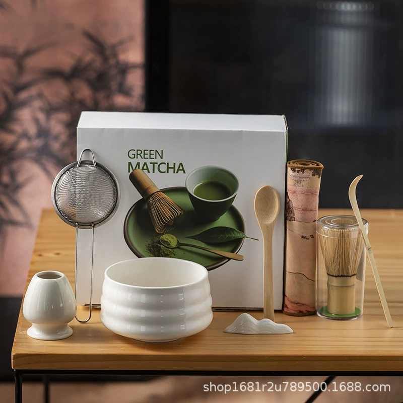 Керамический чайный набор Japanese matcha, 8 предметов, чаша маття и принадлежности, матовые цвета