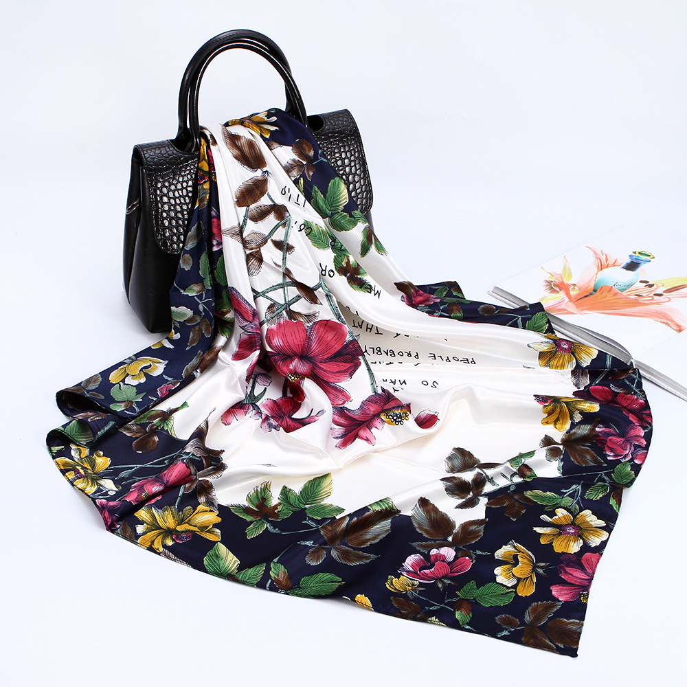 Floral Pink Red Printed Scarf For Women 90cm Large Square Scarf European And American Headscarf_voghion.com