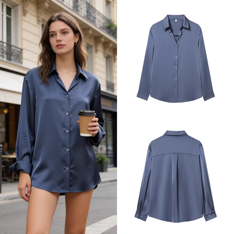 Za Foreign Trade Cross-Border Wholesale European and American Style Women's Clothing Summer Fashion Simple Satin Texture High-End Shirt