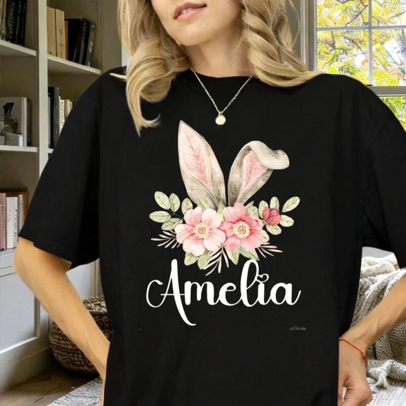 Interesting and Cute Personalized Bunny Ears Women's T-Shirt Spring Outfit Easter Gift Fashionable All-Match Adult Wear Interesting and Cute Personalized Bunny Ears Women's T-Shirt Spring Outfit Easter Gift Fashionable All-Match Adult Wear