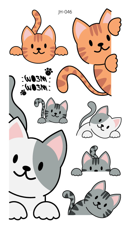 Protección del medio ambiente a prueba de agua sudor desechable lindo gato divertido tatuaje pegatinas cicatriz personalizada cubriendo fresco hombres y mujeres tatuaje
