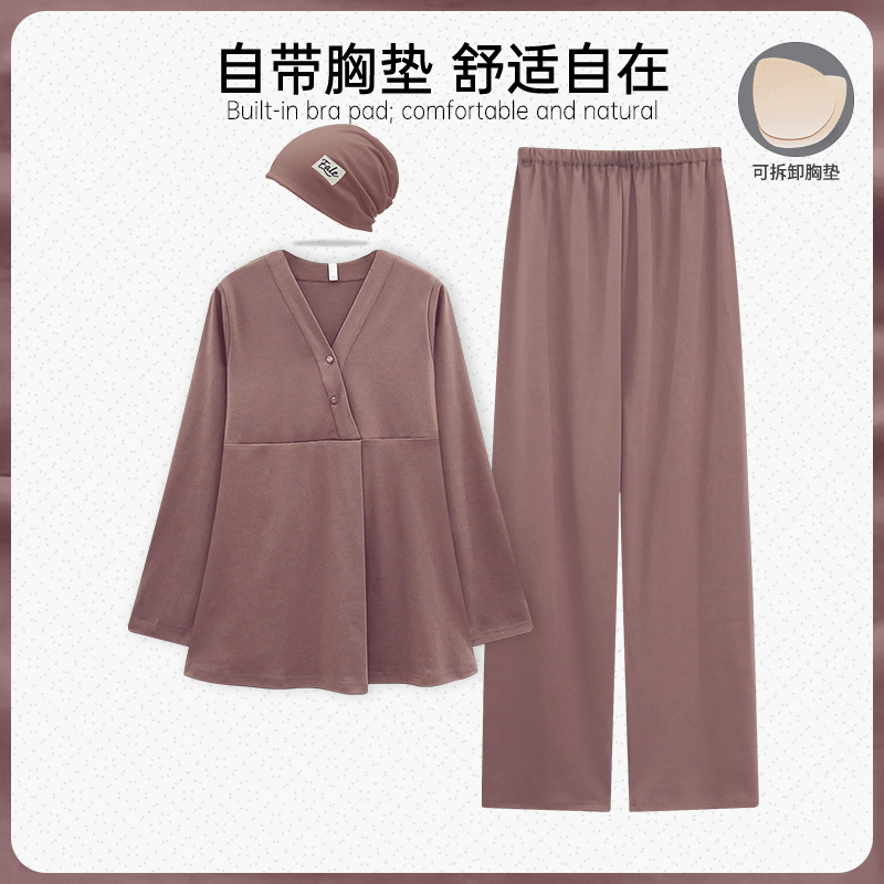 【送发带】纯棉月子服10-11月份产妇带胸垫哺乳期孕妇睡衣秋冬款|undefined