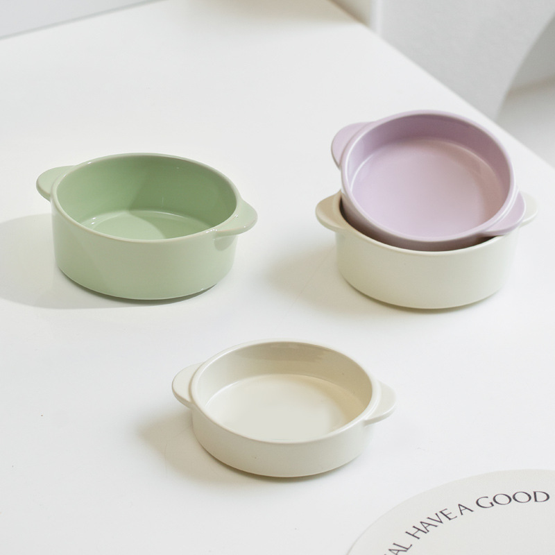 Cream simple doble oreja cerámica cubiertos domésticos platos de arroz bolos de fideos bolos de frutas bolos de ensalada bolos de sopa