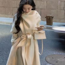 高级感赫本风毛呢大衣女秋冬2025新款韩版中长款斗篷毛呢外套