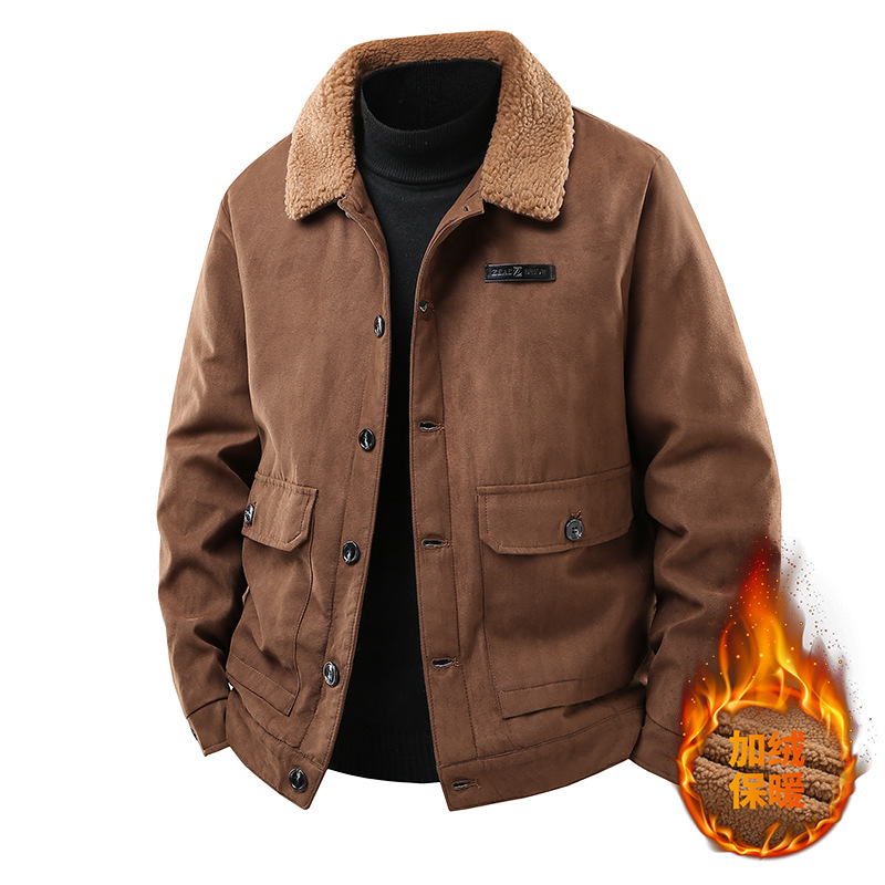 Transfronterizos de cachemira de piel de ciervo para hombres otoño y invierno ocio multifuncional chaqueta de cachemira gruesa de mediana edad chaqueta de cachemira