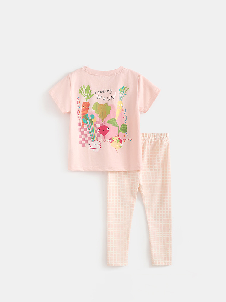 Malwee transfronterizo conjunto de niñas 2026 nueva camiseta de cuello redondo de verano europea y americana para niños de manga corta dos piezas