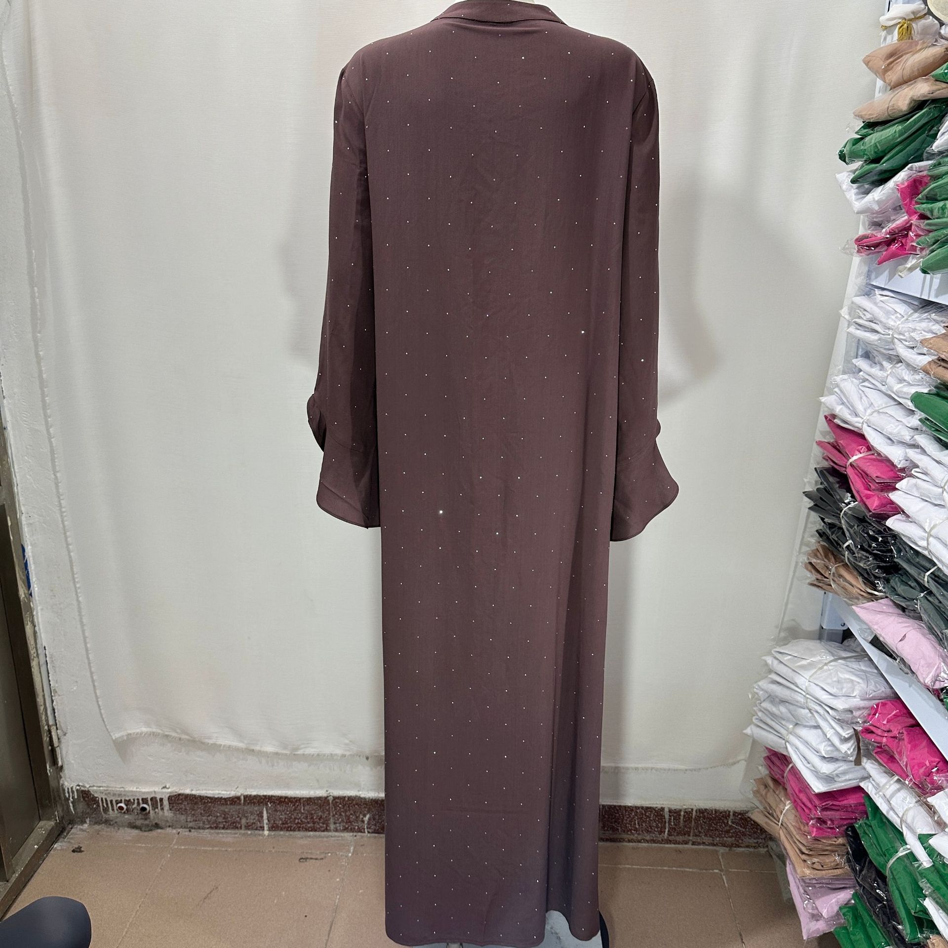 In-stock Middle Eastern Cross-border New Product Dress, Style With Ties, Round Neck, Long Sleeves, Elegant Shiny_ecoleips.com